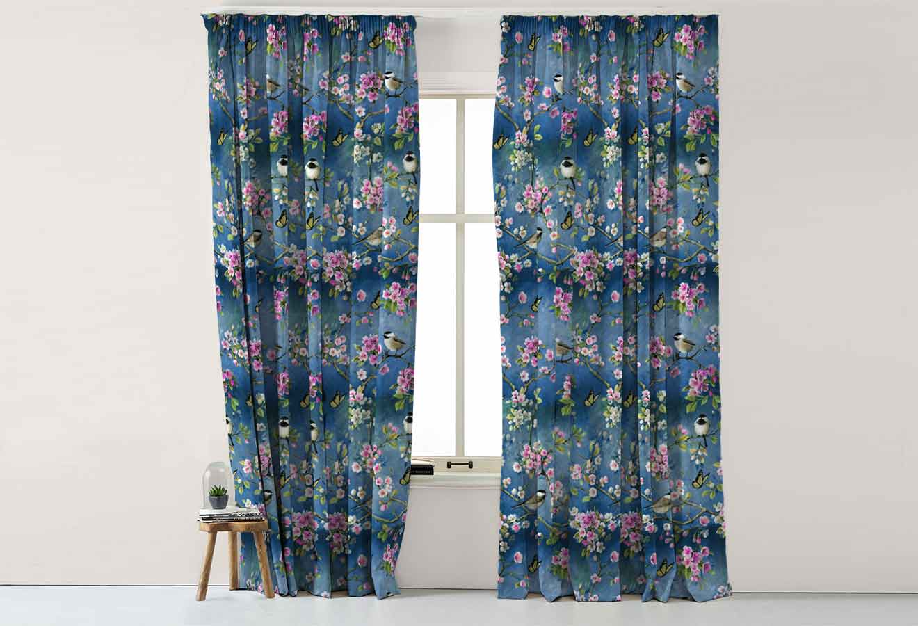 Unique Blue Coloured Fl Bedroom Curtains Online Dstory